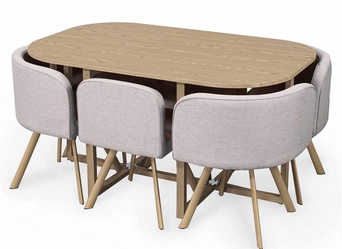 Ensemble table + 6 chaises encastrables beige FLEN XL - DécoInParis