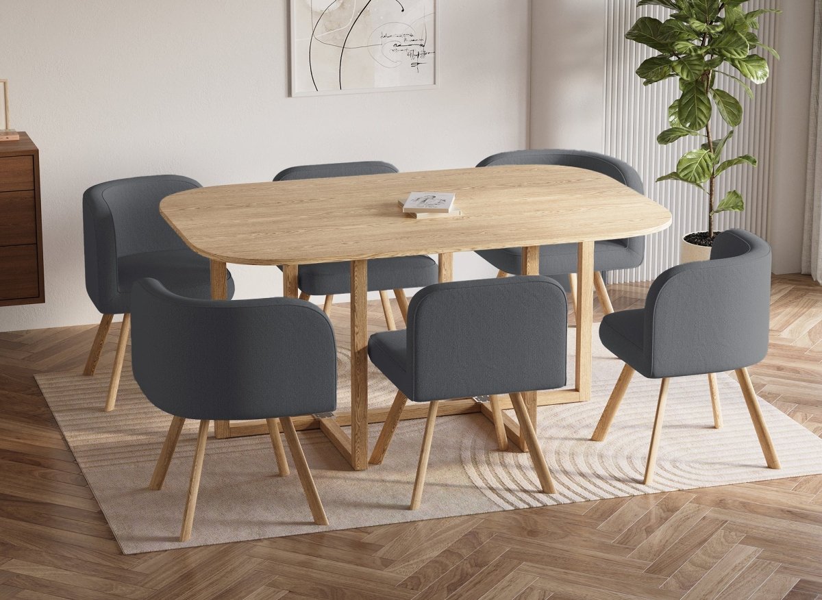 Ensemble table + 6 chaises encastrables gris FLEN XL - DécoInParis