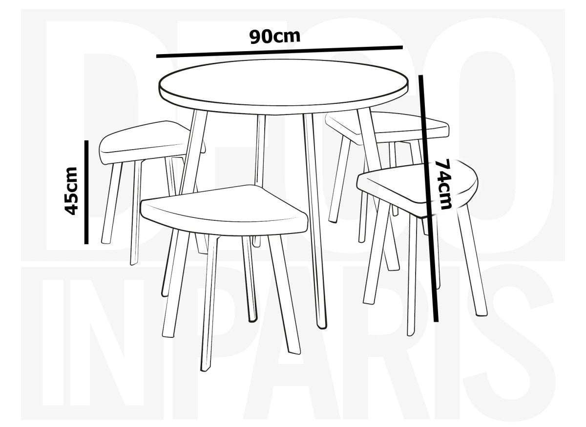 Ensemble table à manger en bois avec 4 tabourets beige IRINA - DécoInParis