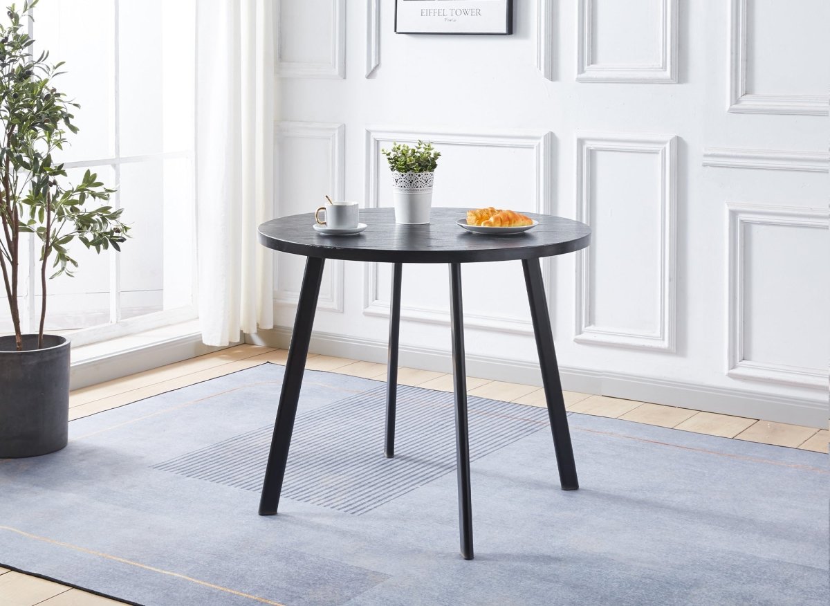 Ensemble table à manger en bois noir avec 4 tabourets gris IRINA - DécoInParis