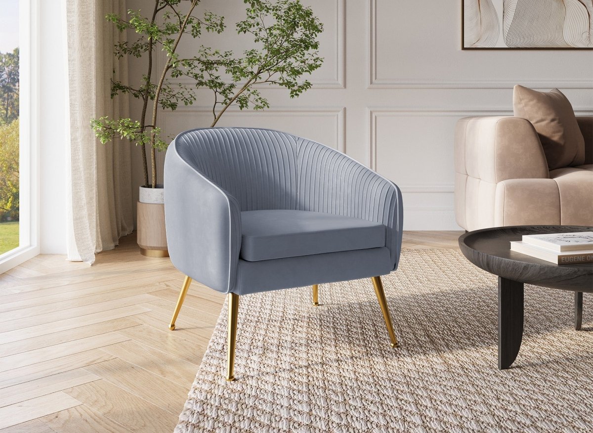 Fauteuil cabriolet en velours gris pieds doré TRECY - DécoInParis