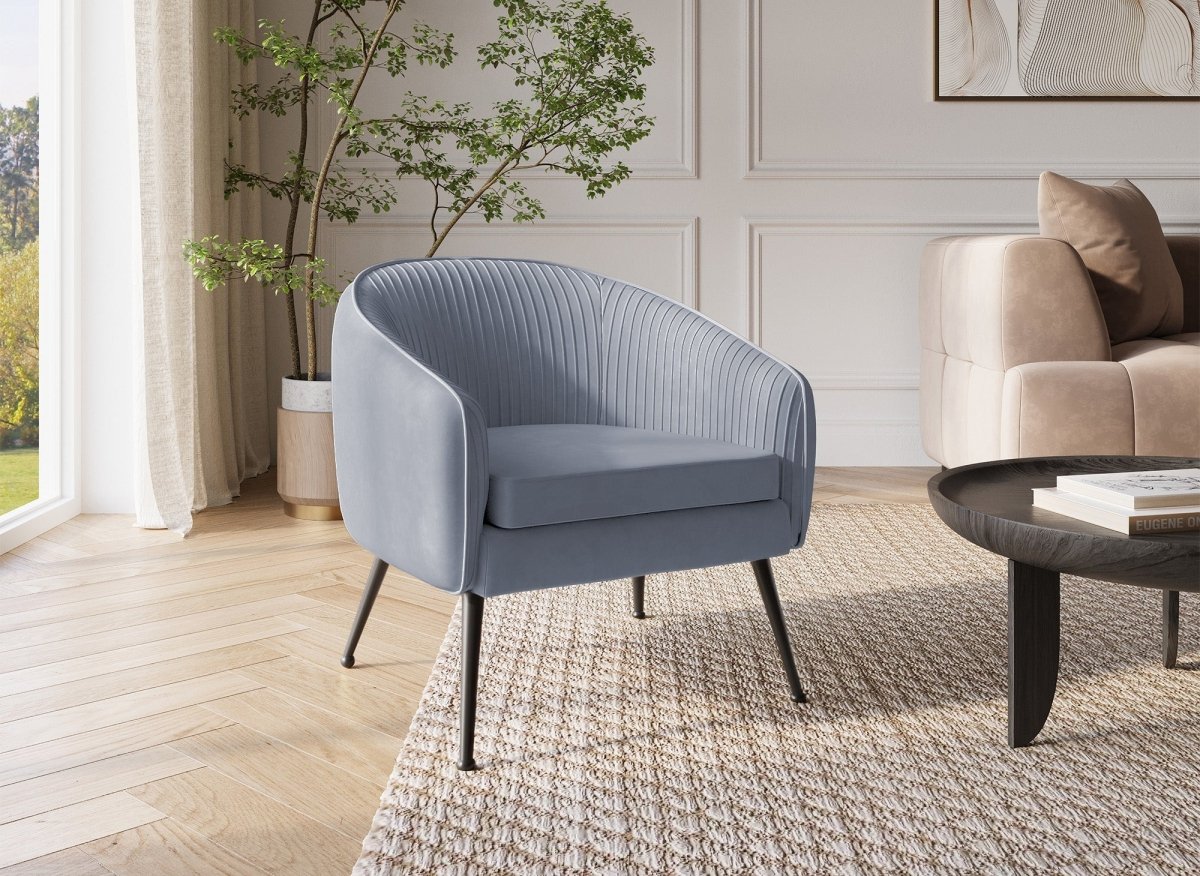 Fauteuil cabriolet en velours gris pieds noir TRECY - DécoInParis