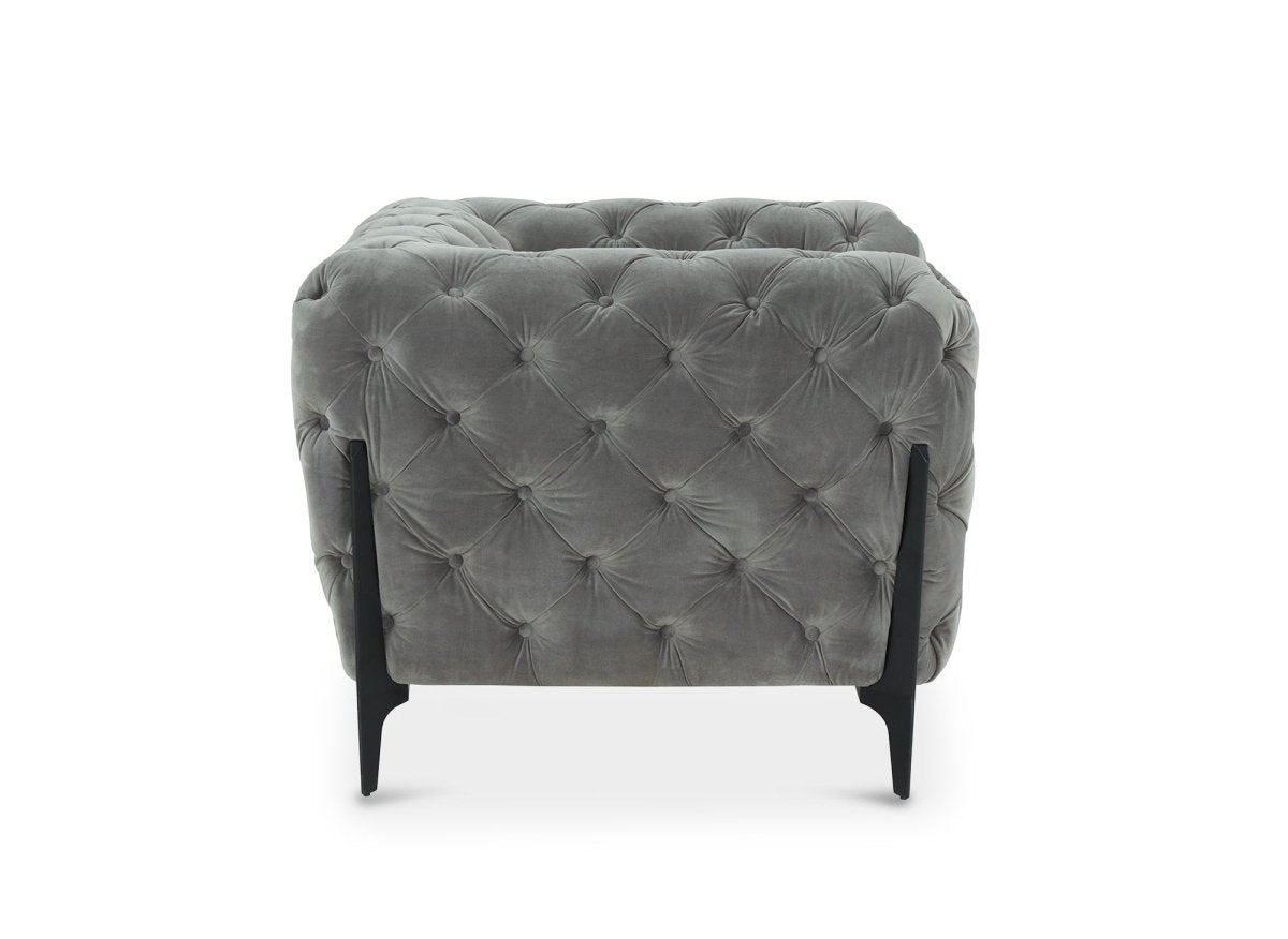 Fauteuil capitonné chesterfield velours gris CARMEN - DécoInParis