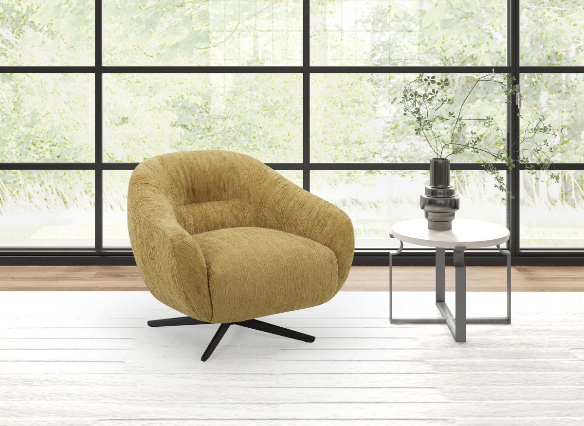 Fauteuil pivotant en velours chiné jaune moutarde ALEZIO - DécoInParis