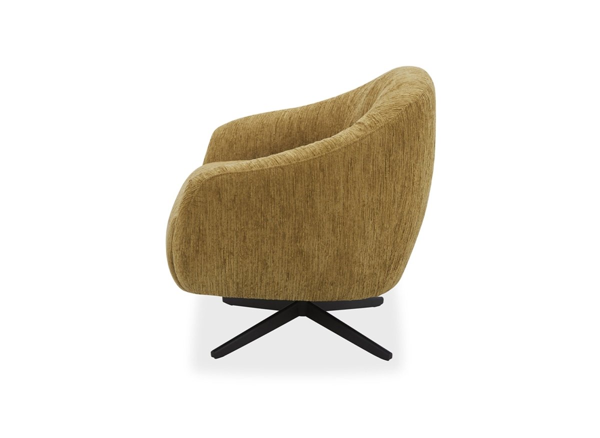 Fauteuil pivotant en velours chiné jaune moutarde ALEZIO - DécoInParis