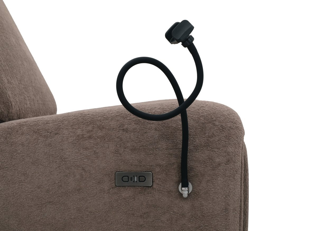 Fauteuil relax électrique en tissu à poils doux taupe PAOLO - DécoInParis