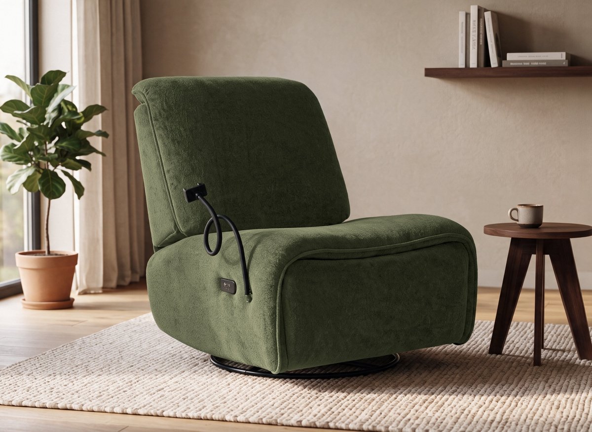 Fauteuil relax électrique en tissu à poils doux vert PAOLO - DécoInParis