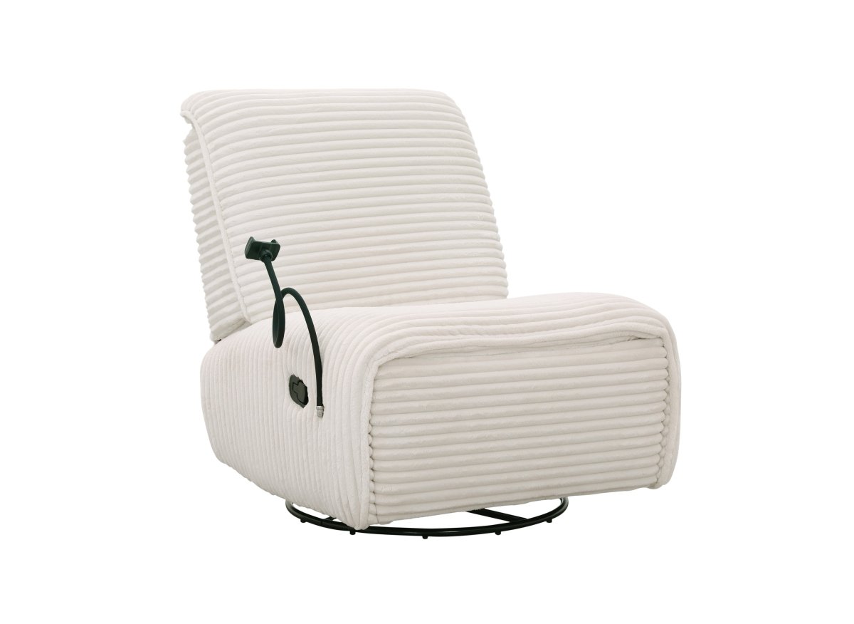 Fauteuil relax électrique en velours côtelé blanc écru PAOLO - DécoInParis