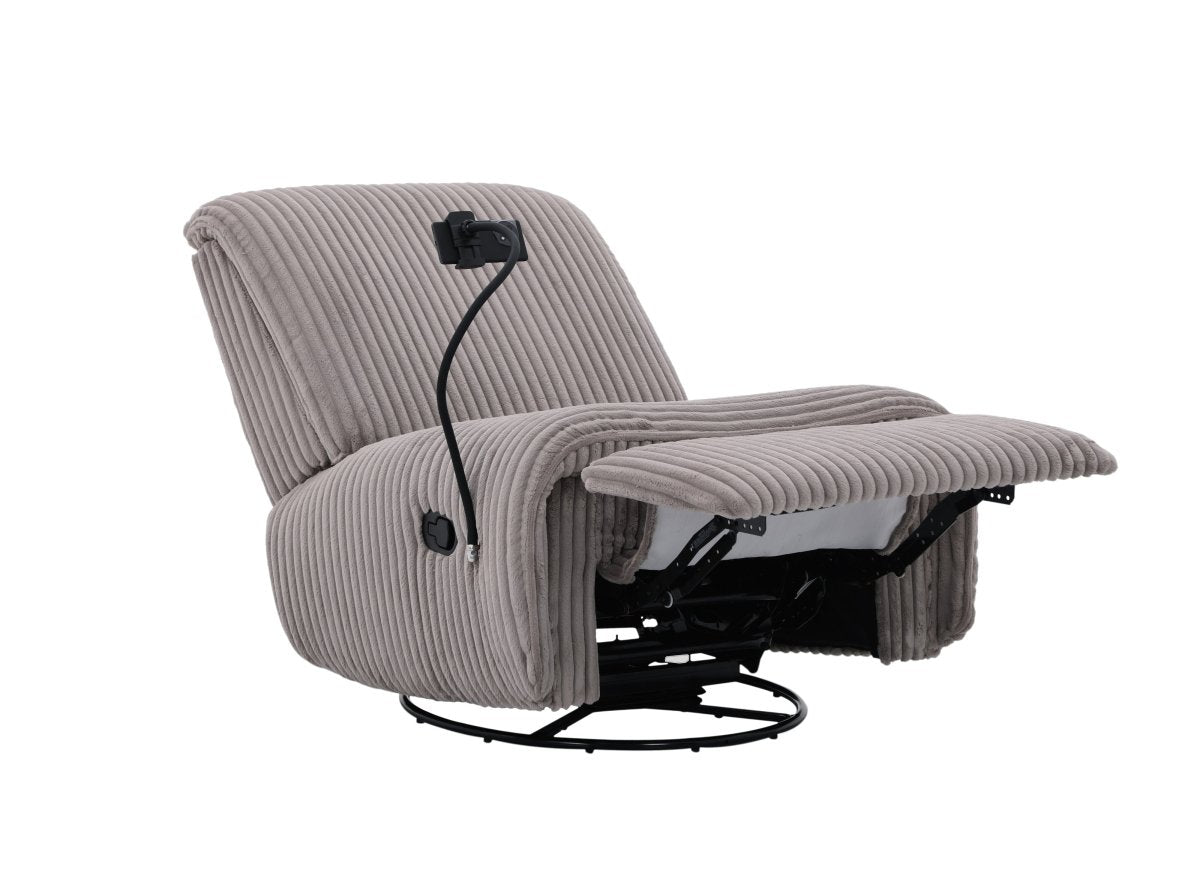 Fauteuil relax électrique en velours côtelé gris PAOLO - DécoInParis