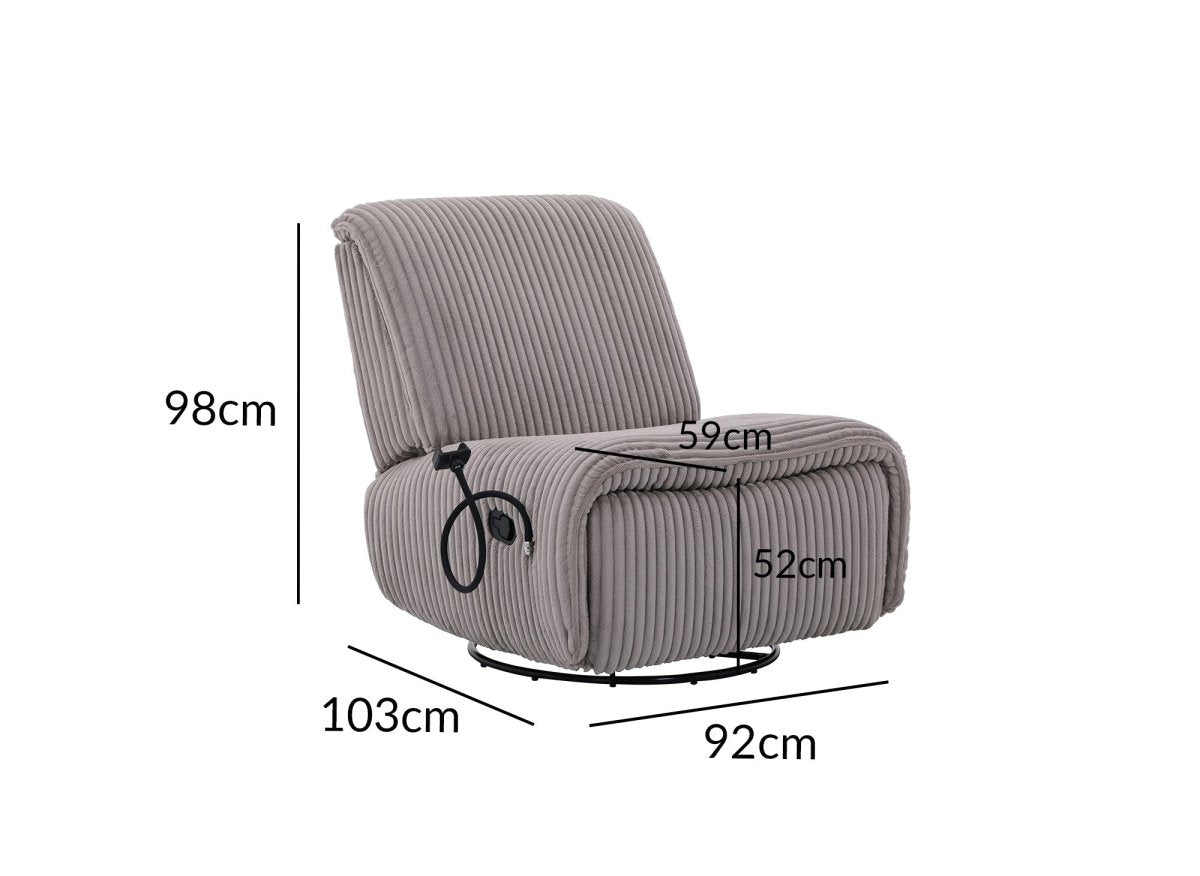 Fauteuil relax électrique en velours côtelé gris PAOLO - DécoInParis