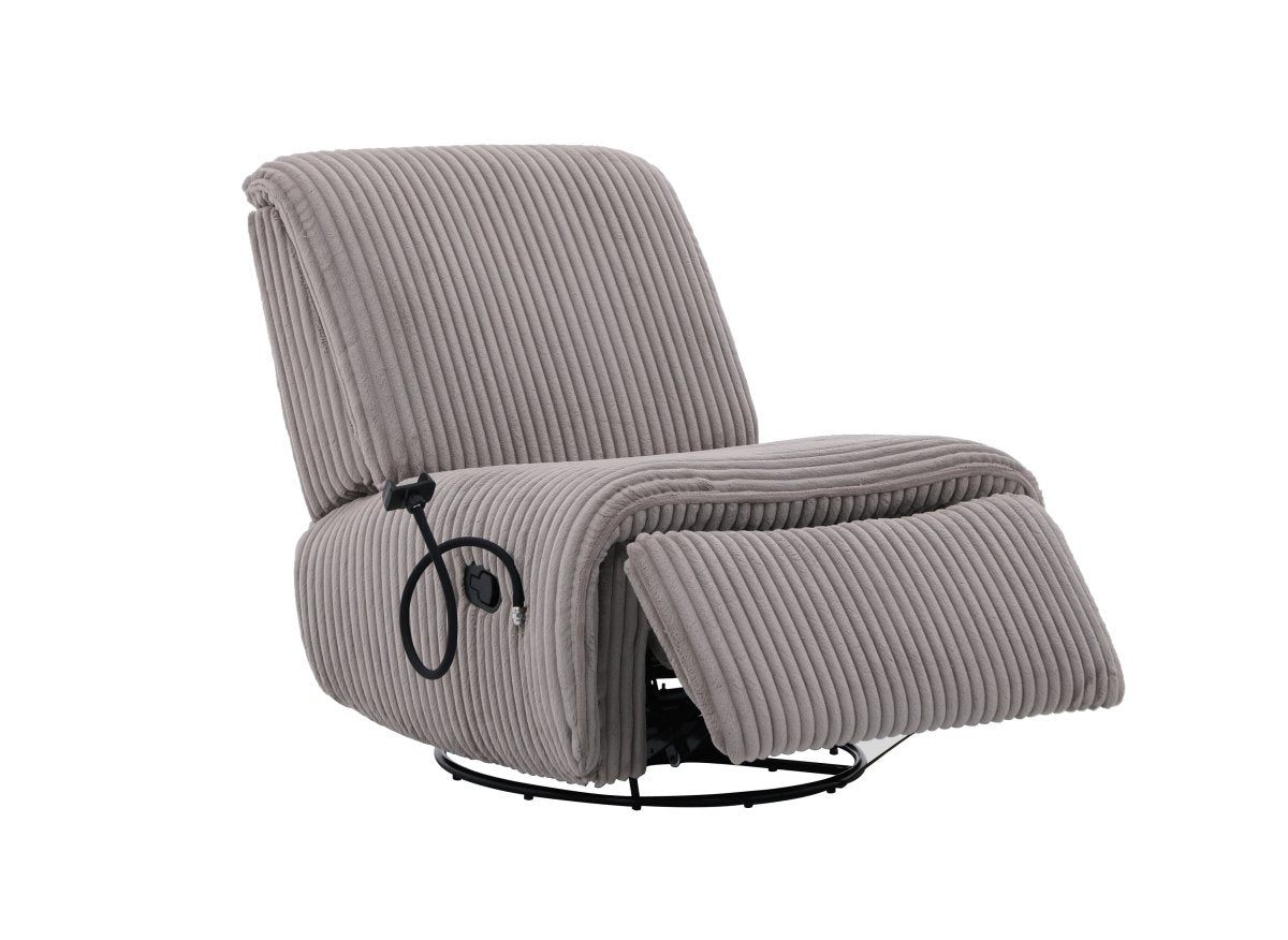 Fauteuil relax électrique en velours côtelé gris PAOLO - DécoInParis