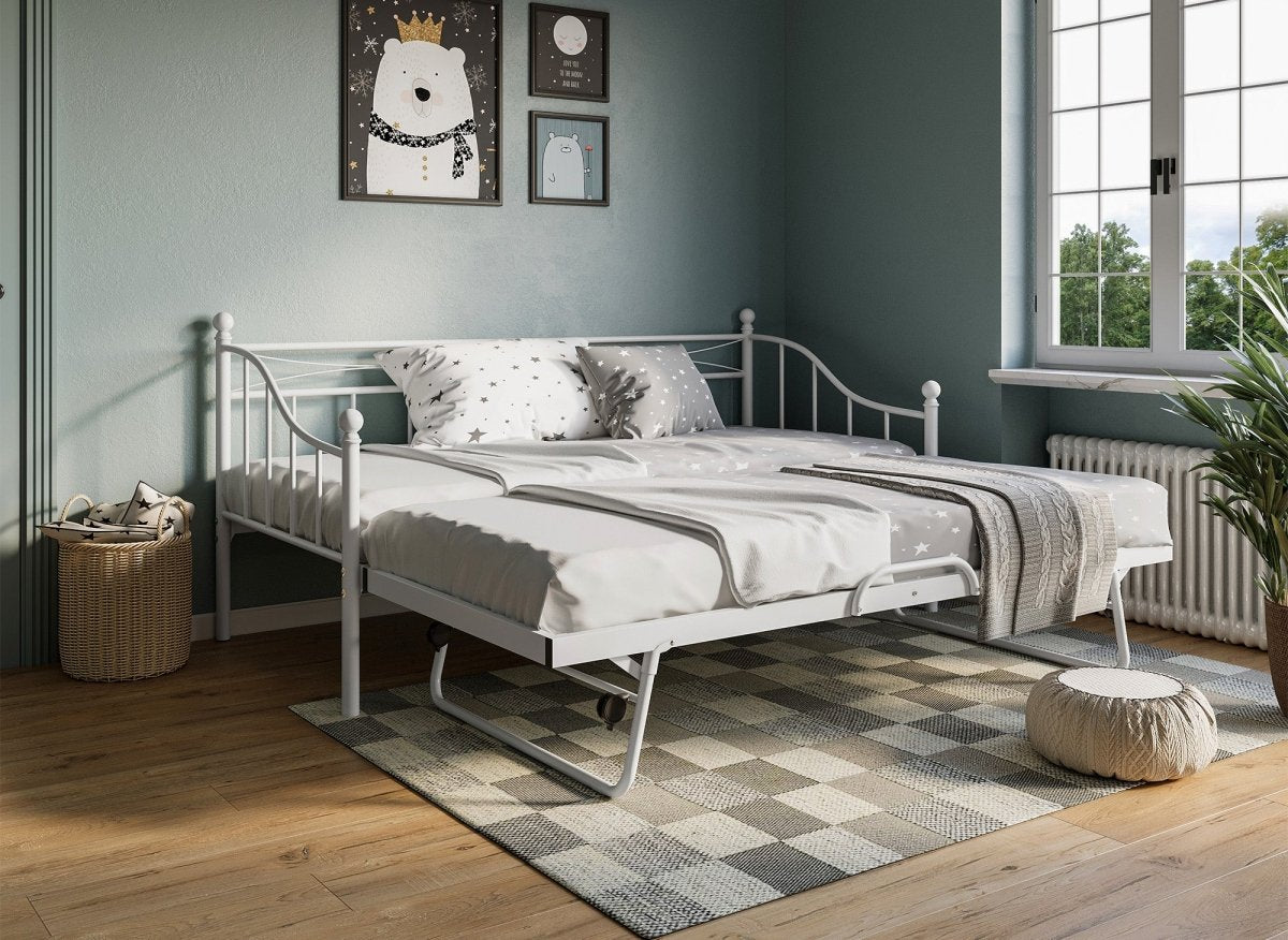 Lit banquette gigogne en métal blanc ALICIA 90 x 190 cm - DécoInParis