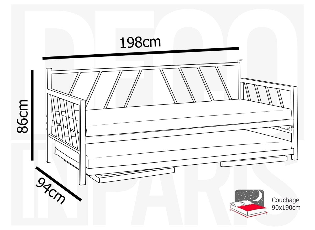 Lit banquette gigogne en métal blanc TORRY 90 x 190 cm - DécoInParis
