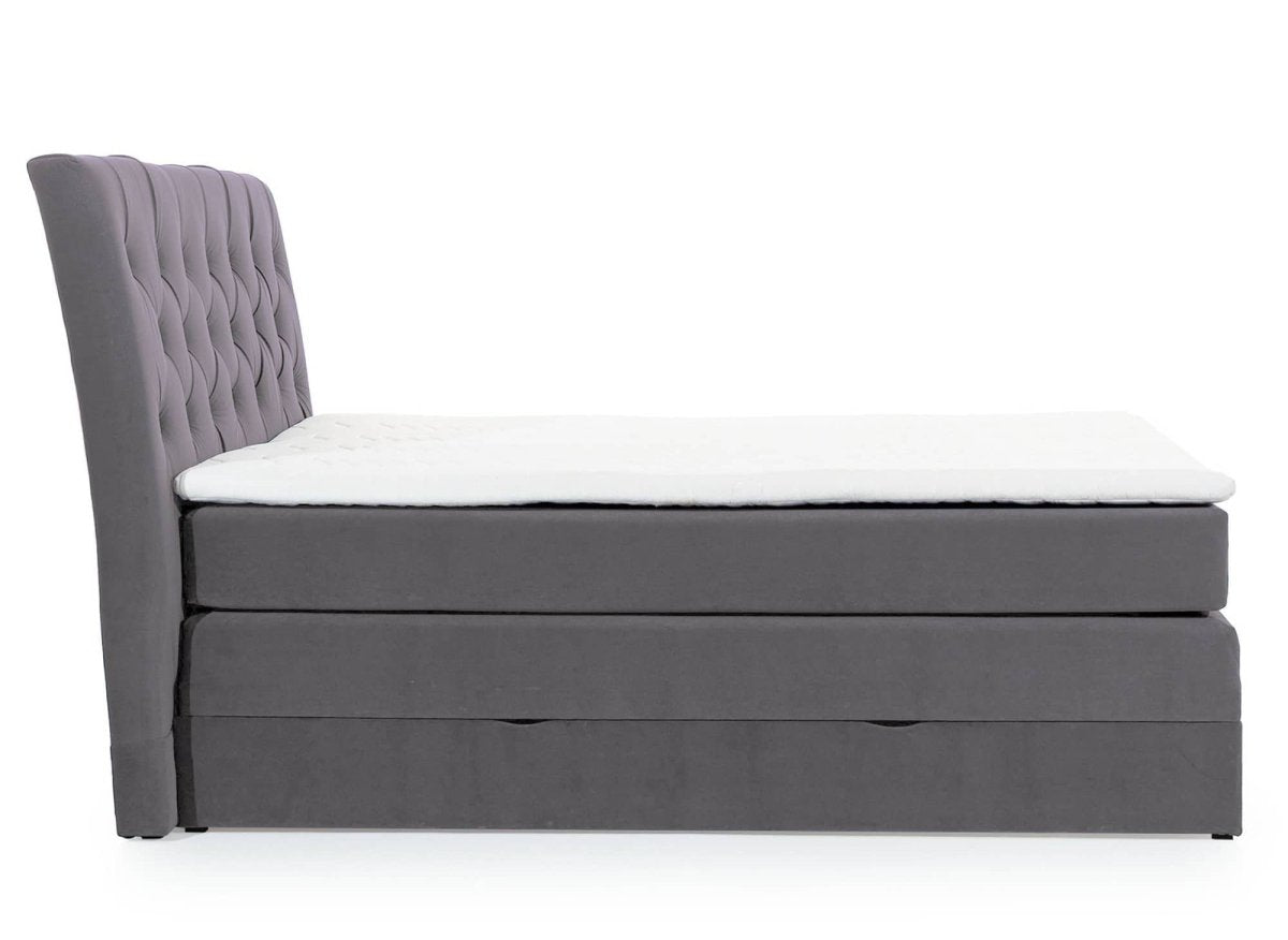Lit boxspring 140x200 avec coffre de rangement en velours gris MIRANDA - DécoInParis