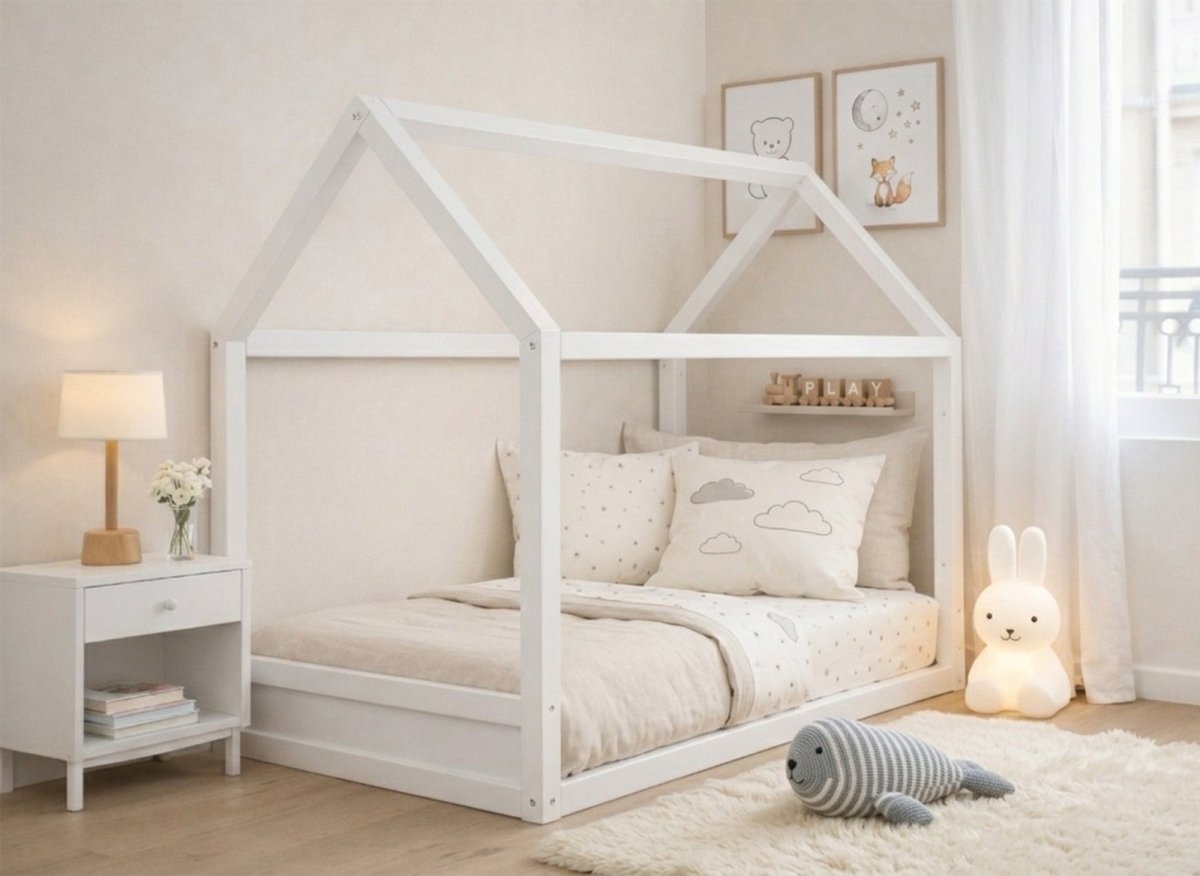 Lit Double ALPHA 140x190 + 2 Tiroirs + Tiroir Lit 90x190 Avec Sommier Chevet Blanc
