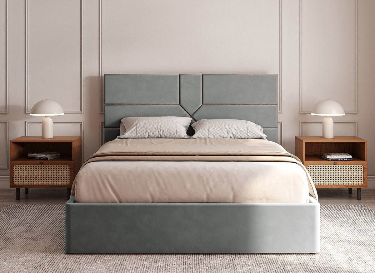 Lit coffre design en velours gris DAVINA 180 x 200 cm - DécoInParis