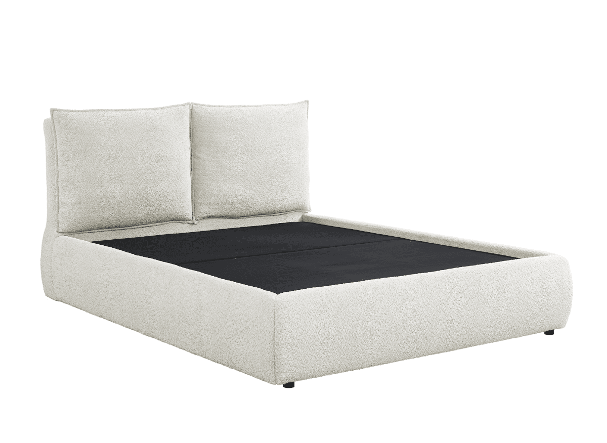 Lit coffre en tissu bouclette beige 140x190 cm MELY - DécoInParis