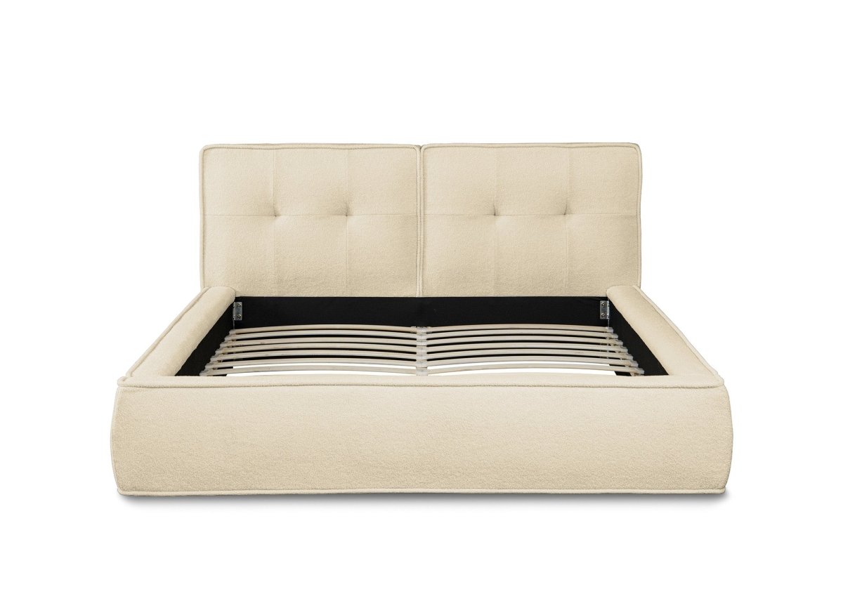 Lit coffre en tissu bouclette beige 160x200cm YUNA - DécoInParis