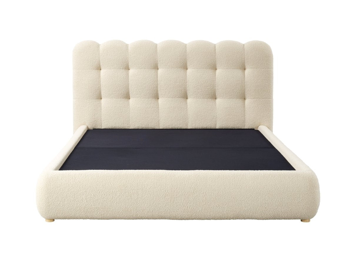 Lit coffre en tissu bouclette beige 180x200 cm BISCUIT - DécoInParis