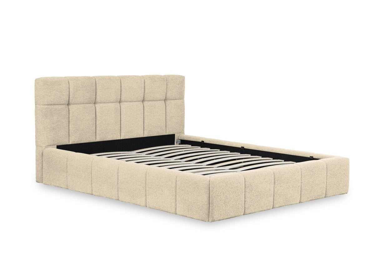 Lit coffre en tissu bouclette beige 180x200 cm MILIE - DécoInParis