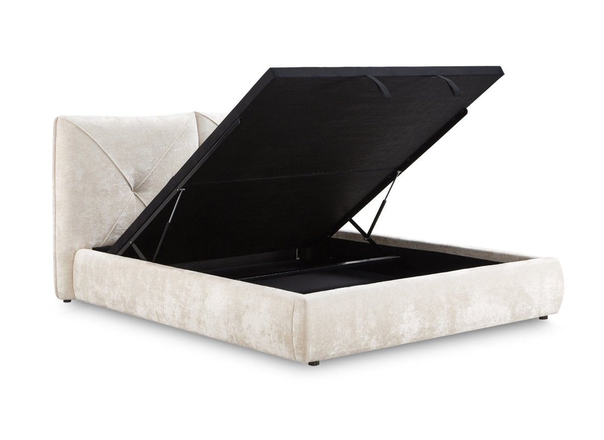 Lit coffre en tissu bouclette doux beige 160x200 cm NOAH - DécoInParis