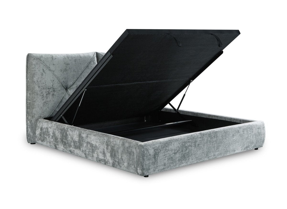 Lit coffre en tissu bouclette doux gris 140x190 cm NOAH - DécoInParis