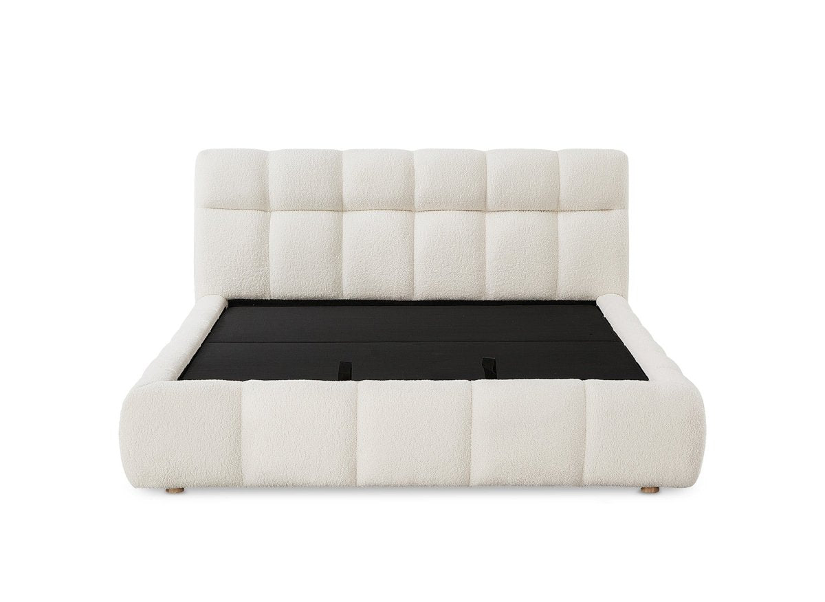 Lit coffre en tissu bouclette écru 140x190 cm GEORGINA - DécoInParis