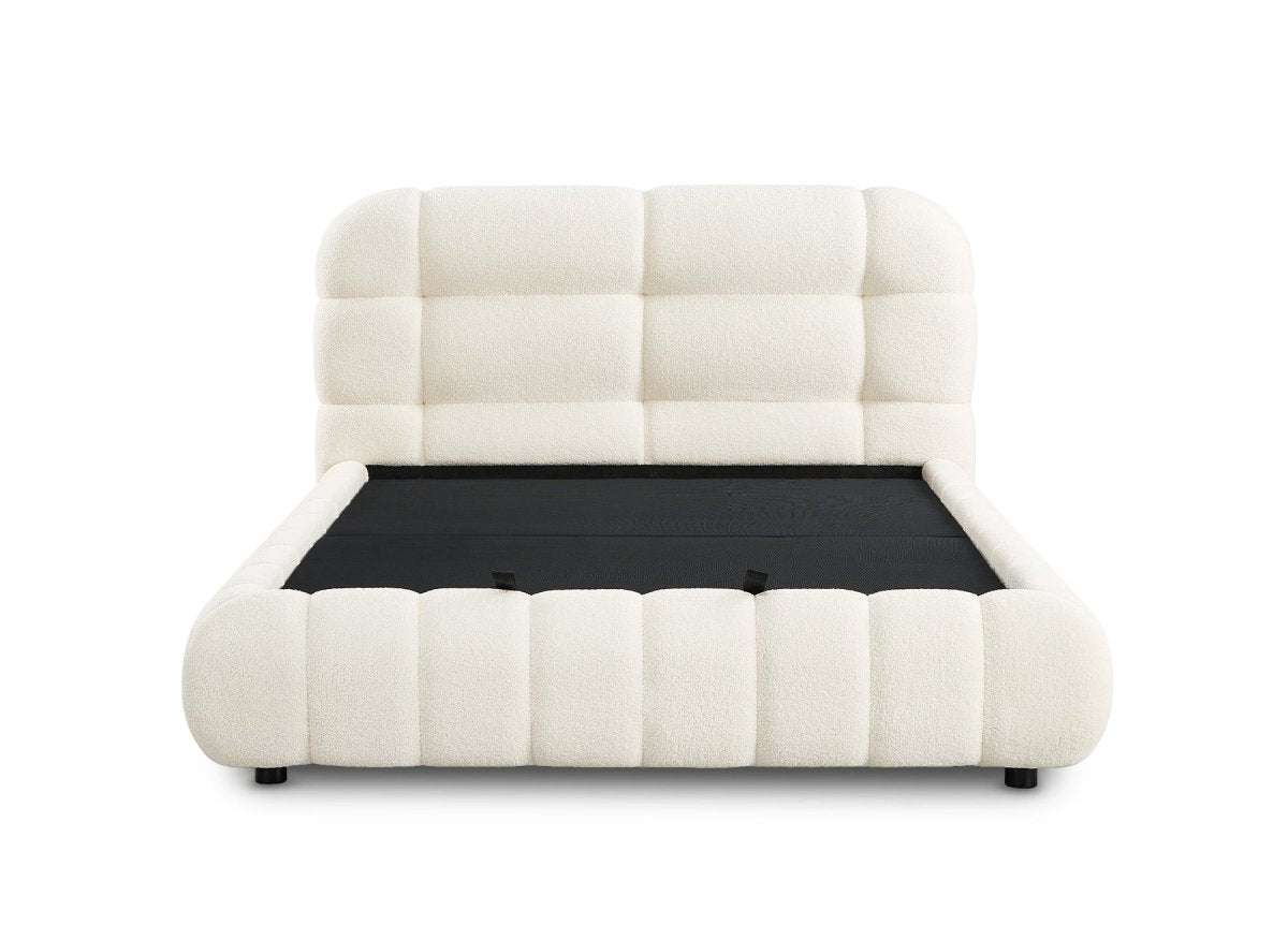 Lit coffre en tissu bouclette écru 160x200 cm YOURI - DécoInParis