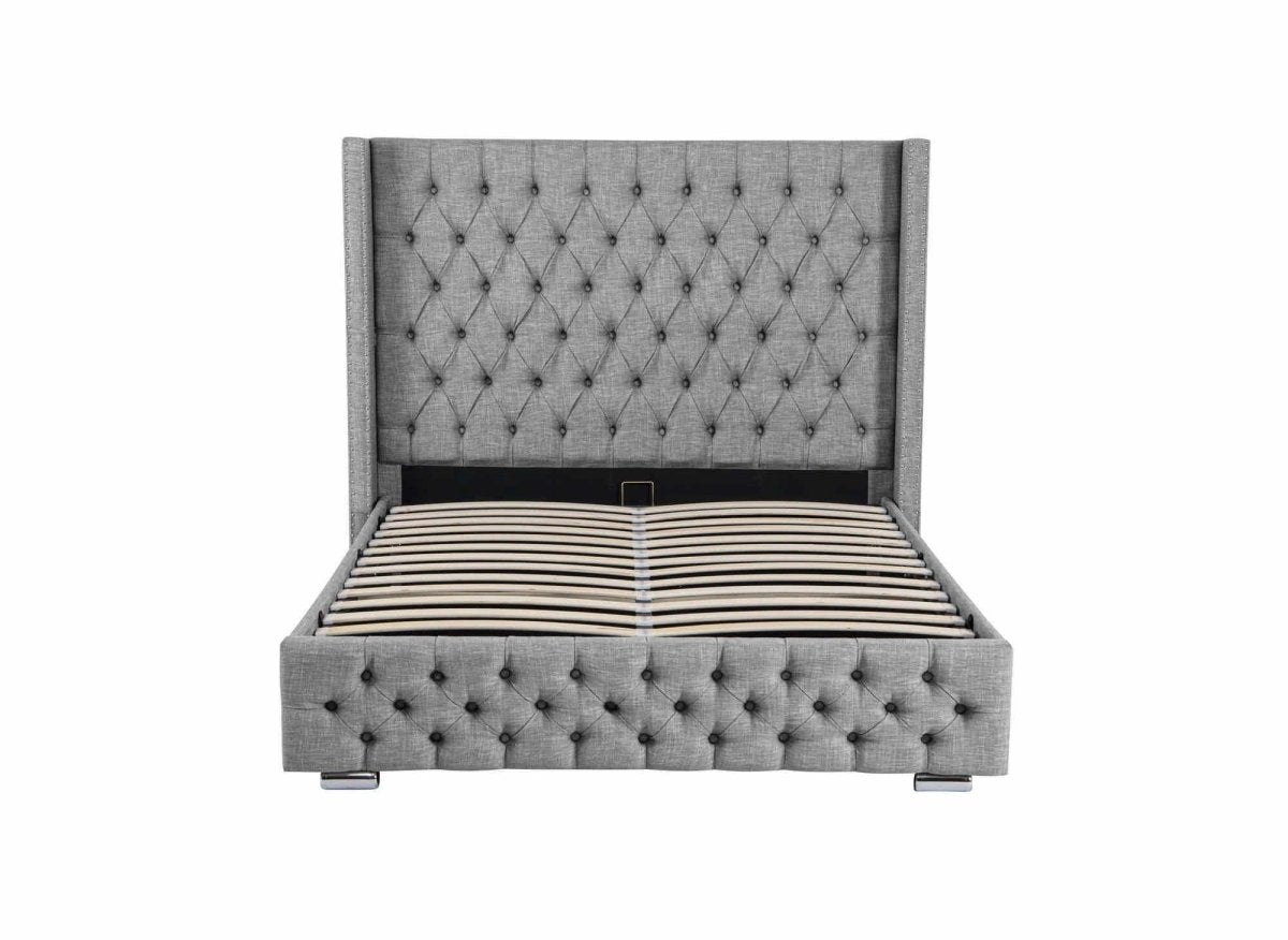 Lit coffre en tissu lin gris 140X190 cm MAXI - DécoInParis