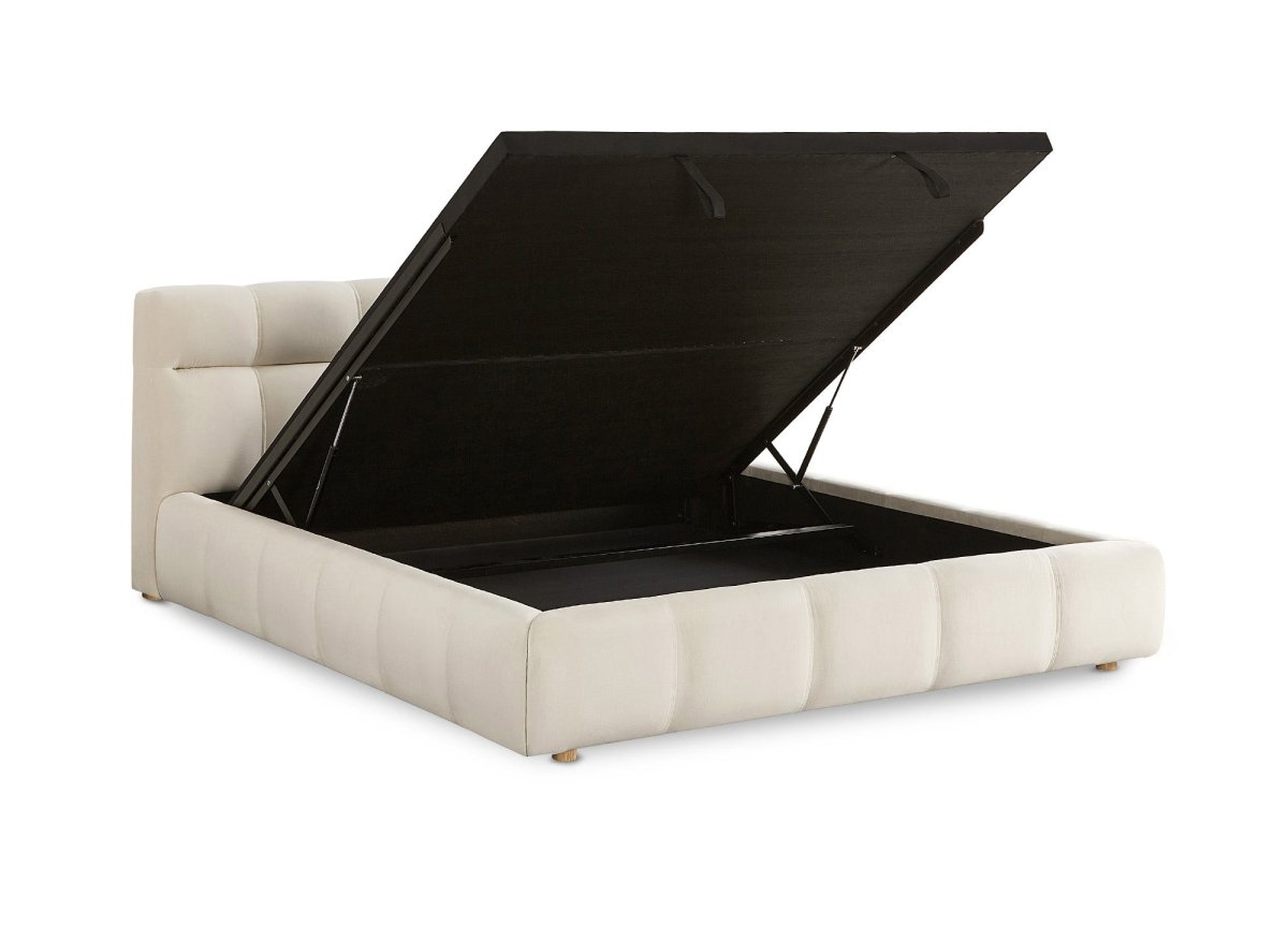 Lit coffre en velours beige 160x200 cm GEORGINA - DécoInParis