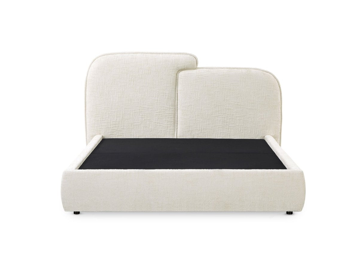 Lit coffre en velours chiné beige 140x190 cm MILENA - DécoInParis