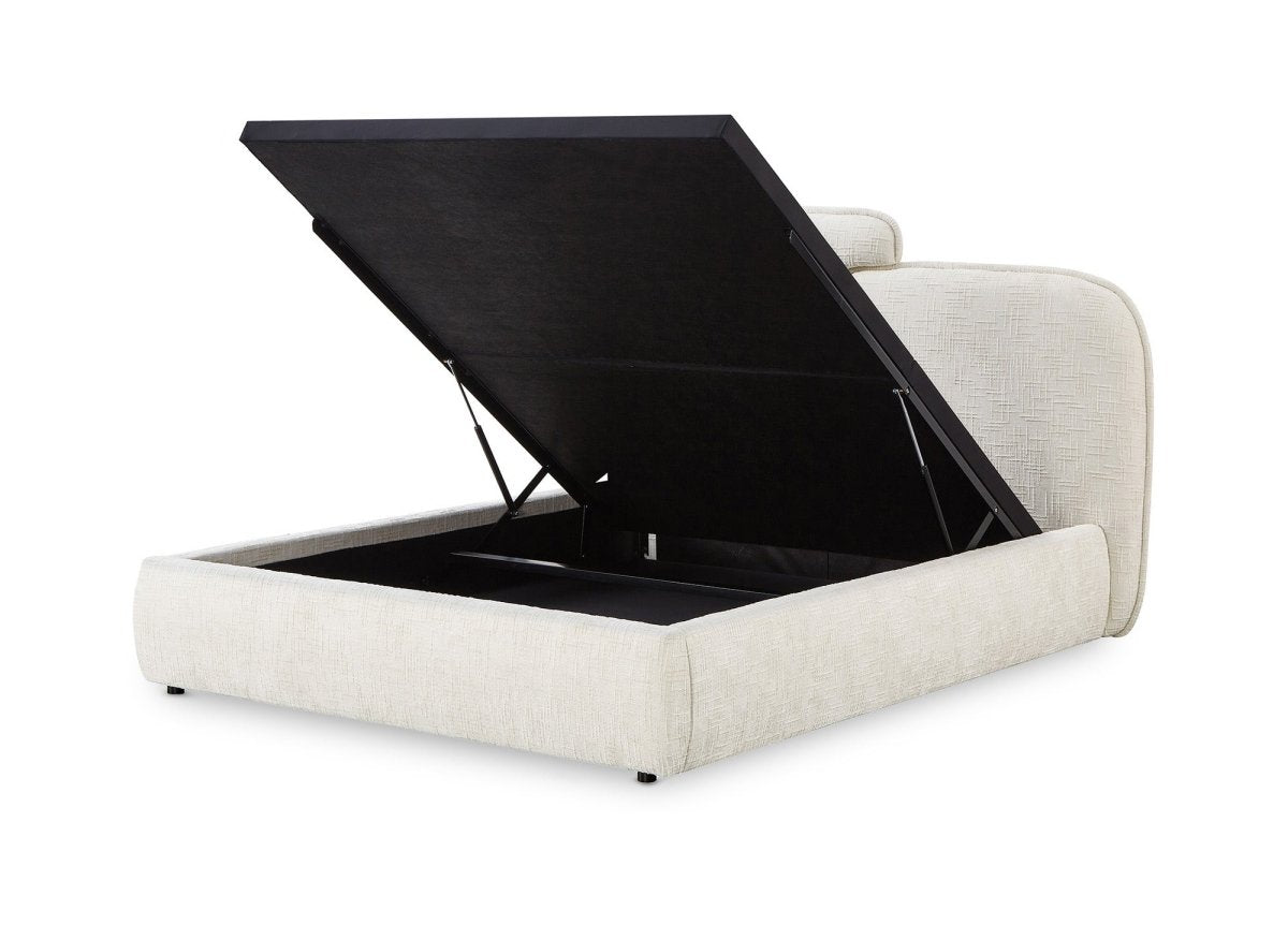 Lit coffre en velours chiné beige 140x190 cm MILENA - DécoInParis