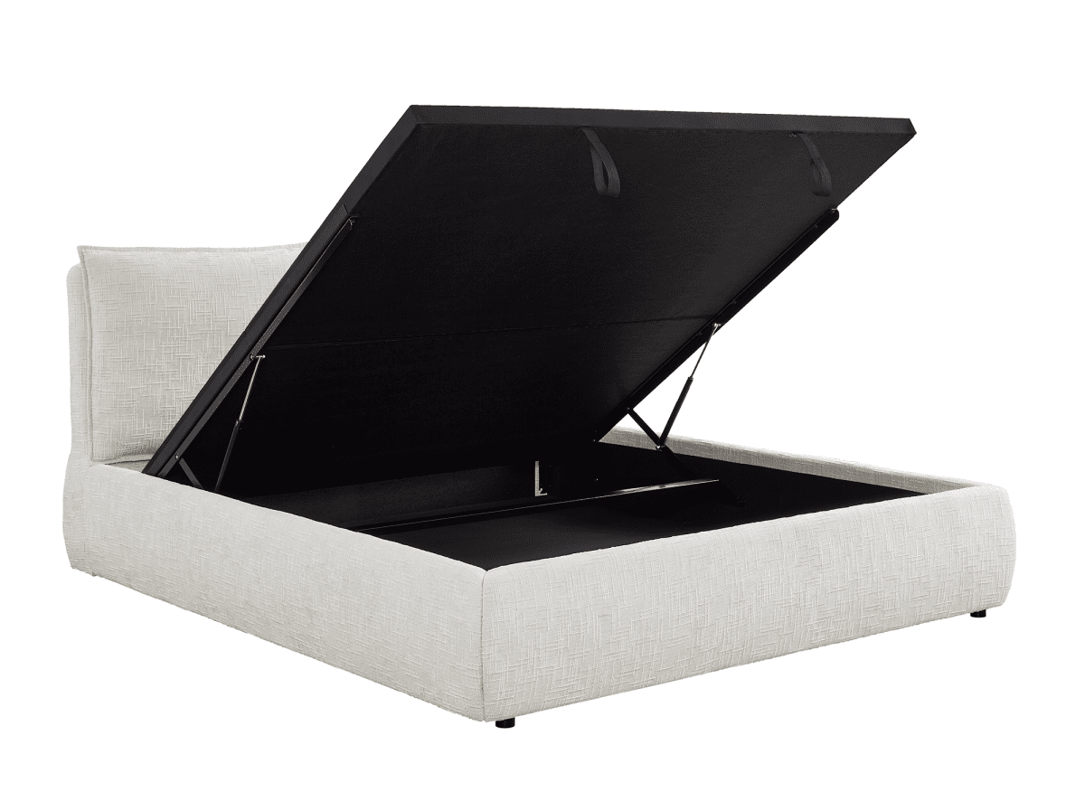 Lit coffre en velours chiné beige 160x200 cm MELY - DécoInParis