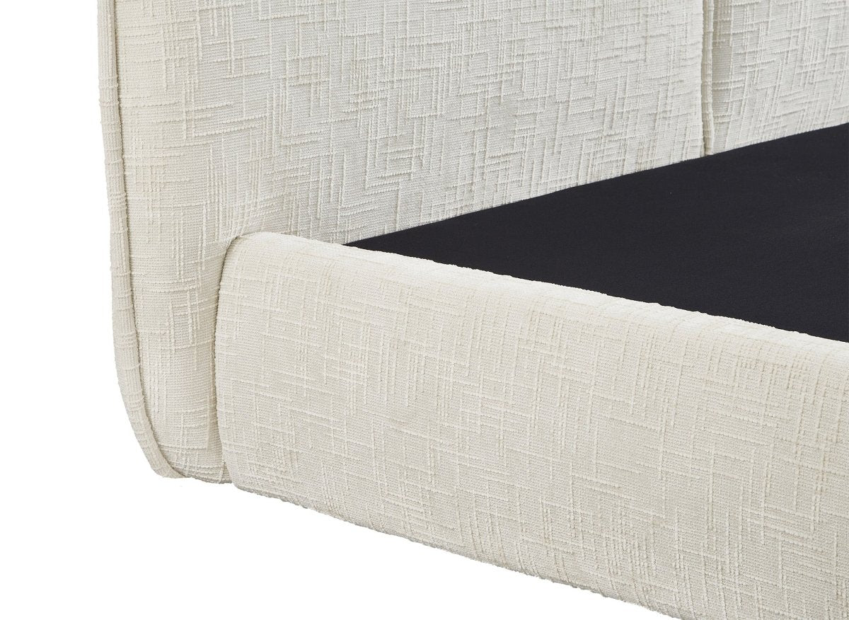 Lit coffre en velours chiné beige 160x200 cm MILENA - DécoInParis