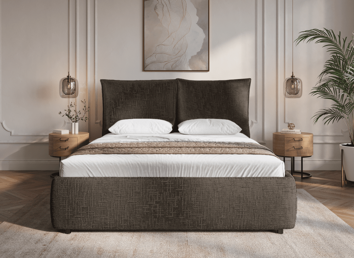 Lit coffre en velours chiné marron 160x200 cm MELY - DécoInParis