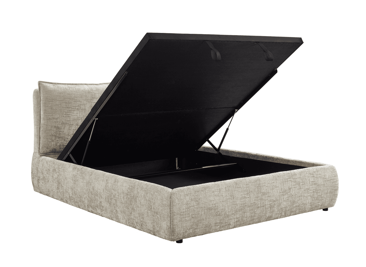 Lit coffre en velours chiné taupe 180x200 cm MELY - DécoInParis