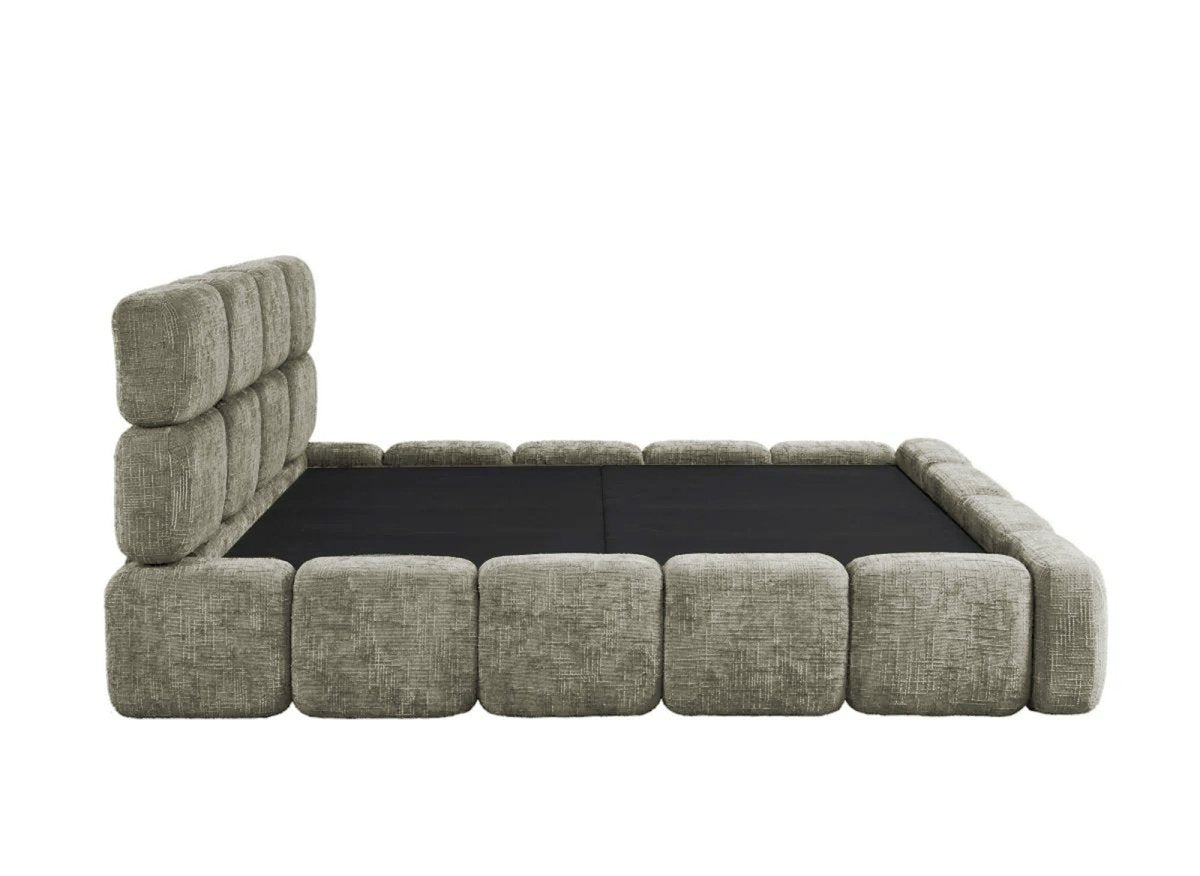 Lit coffre en velours chiné vert olive 160x200 cm BUBBLE - DécoInParis