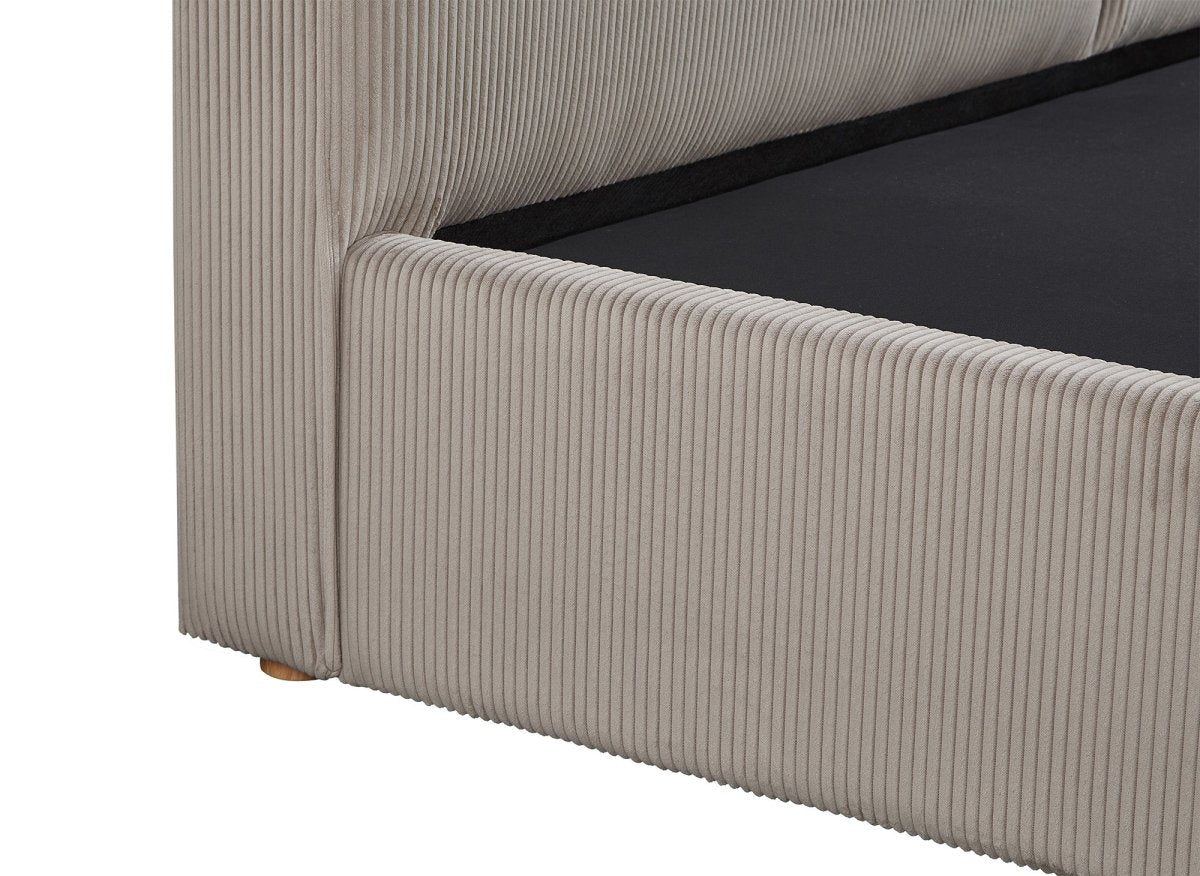 Lit coffre en velours côtelé taupe 180x200 cm ZELIA - DécoInParis