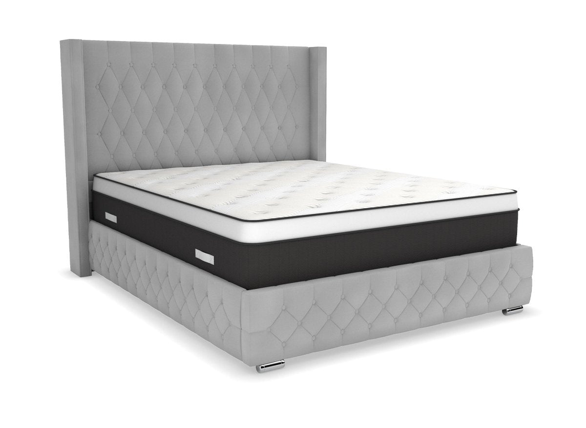 Lit coffre en velours gris 160X200 cm PERLA - DécoInParis