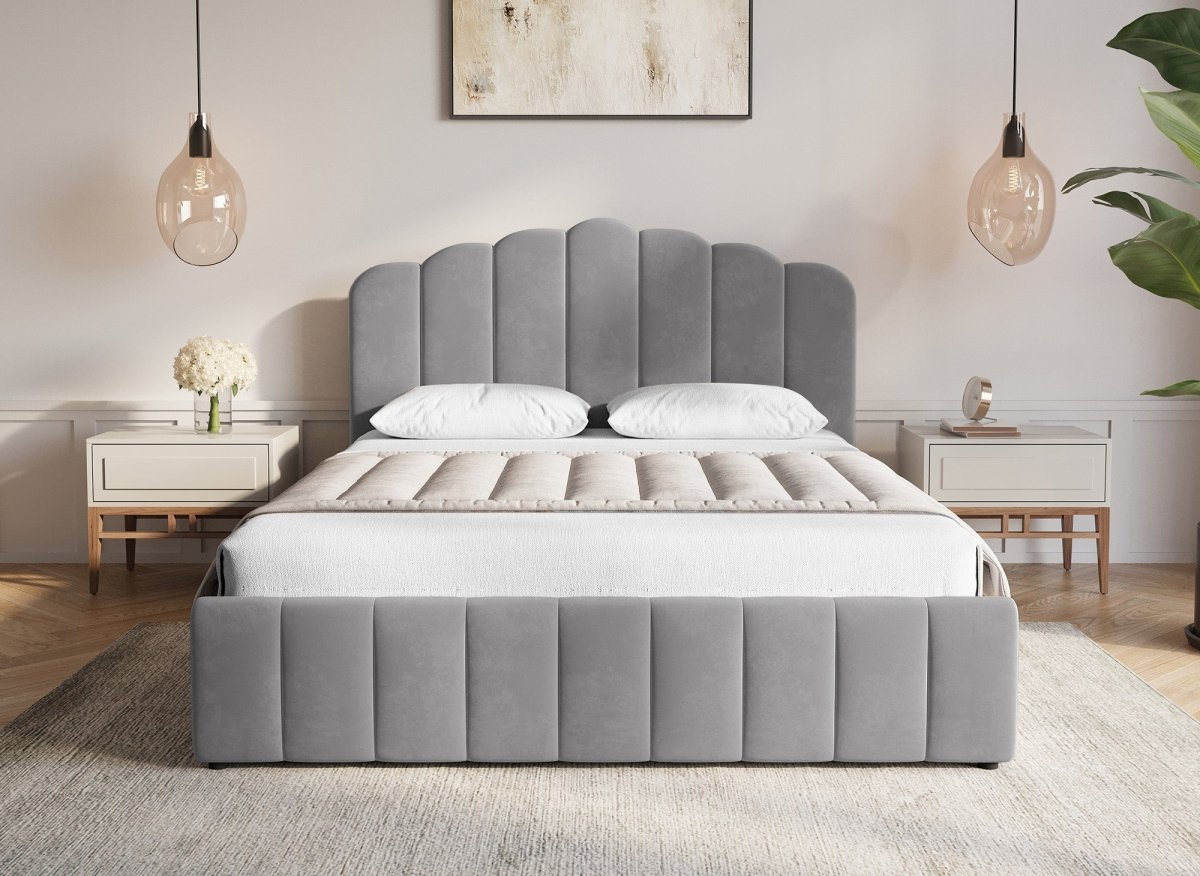 Lit coffre en velours gris 180x200 cm ELVIRA - DécoInParis