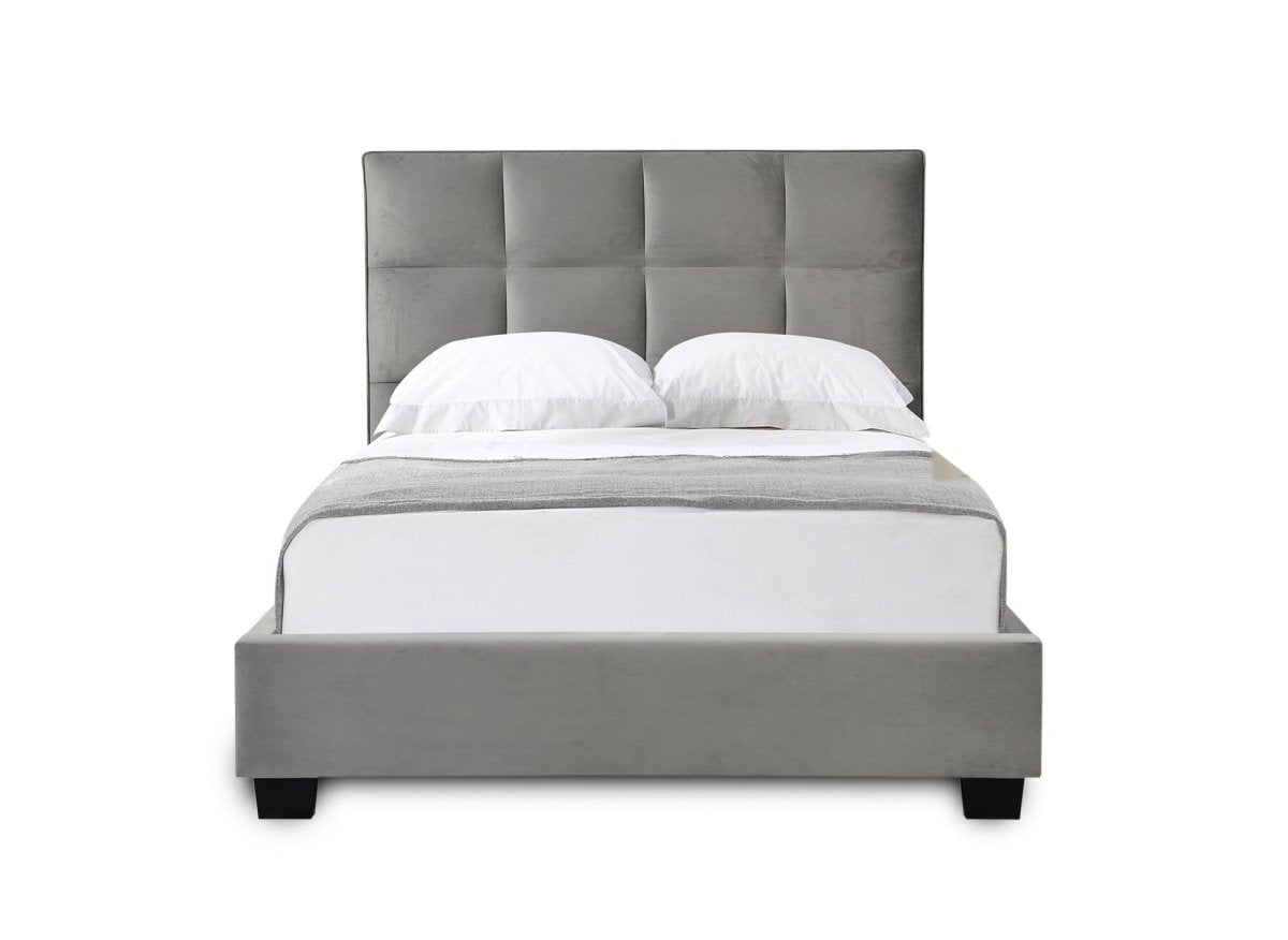 Lit coffre en velours gris design CAROLINE 140 x 190 cm - DécoInParis