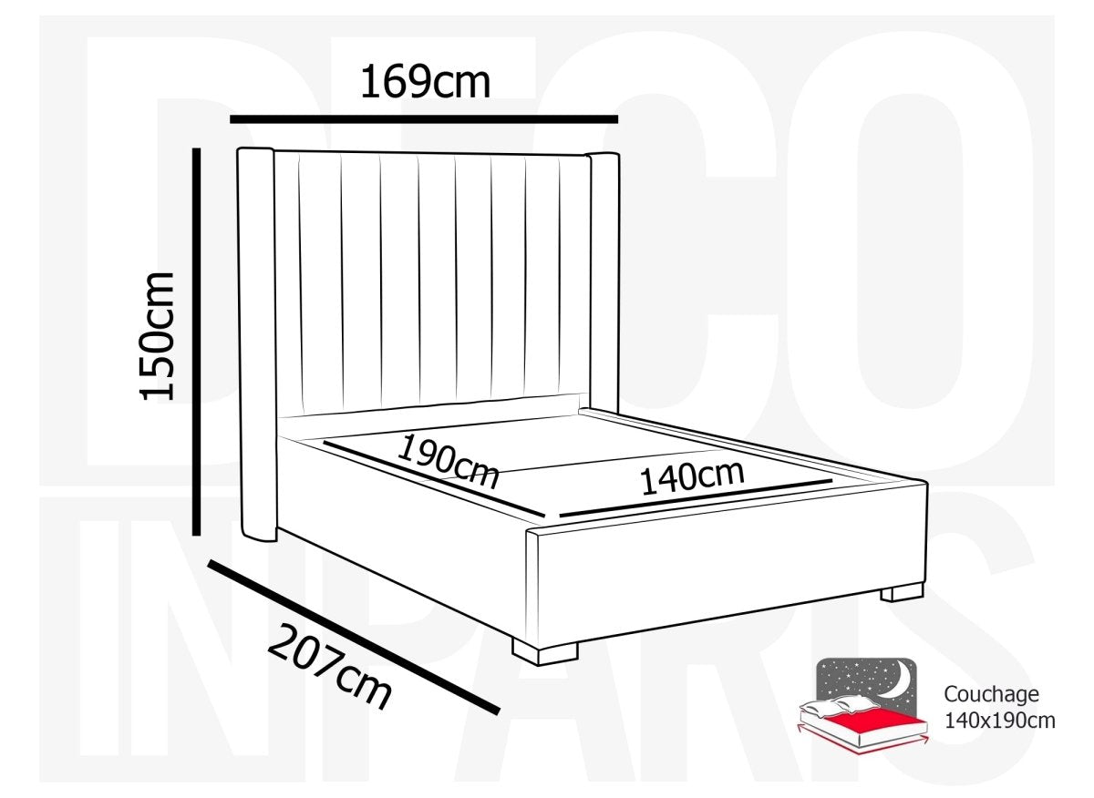 Lit coffre en velours taupe 140x190 cm ALENA - DécoInParis