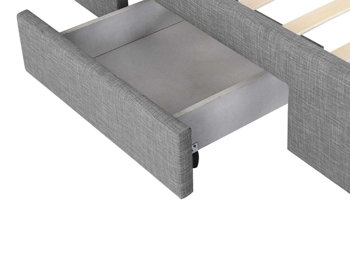 Lit double avec 4 tiroirs en lin gris 140x190 cm LEANDRE - DécoInParis