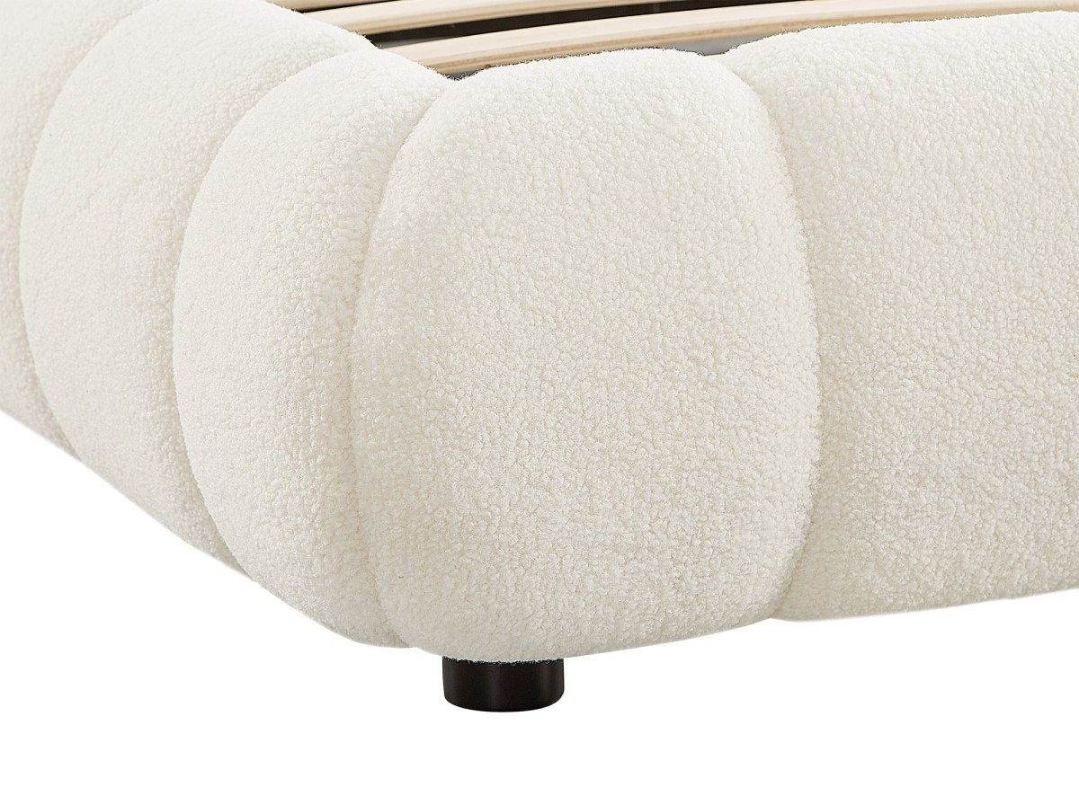 Lit double en tissu bouclette écru 140x190 cm YOURI - DécoInParis