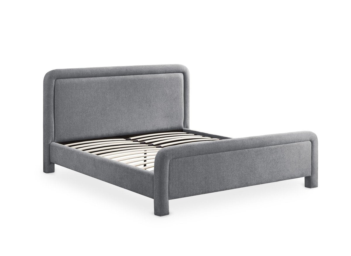 Lit double en tissu doux gris 160 x200 cm ANELA - DécoInParis