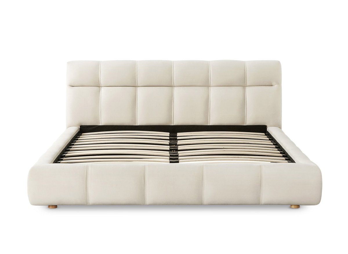 Lit double en velours beige 180x200 cm GEORGINA - DécoInParis