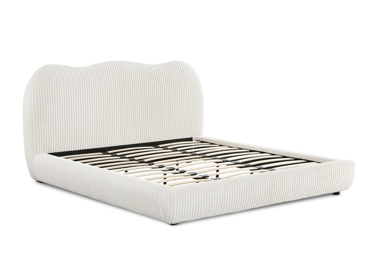 Lit double en velours côtelé épais beige 180x200cm SARA - DécoInParis