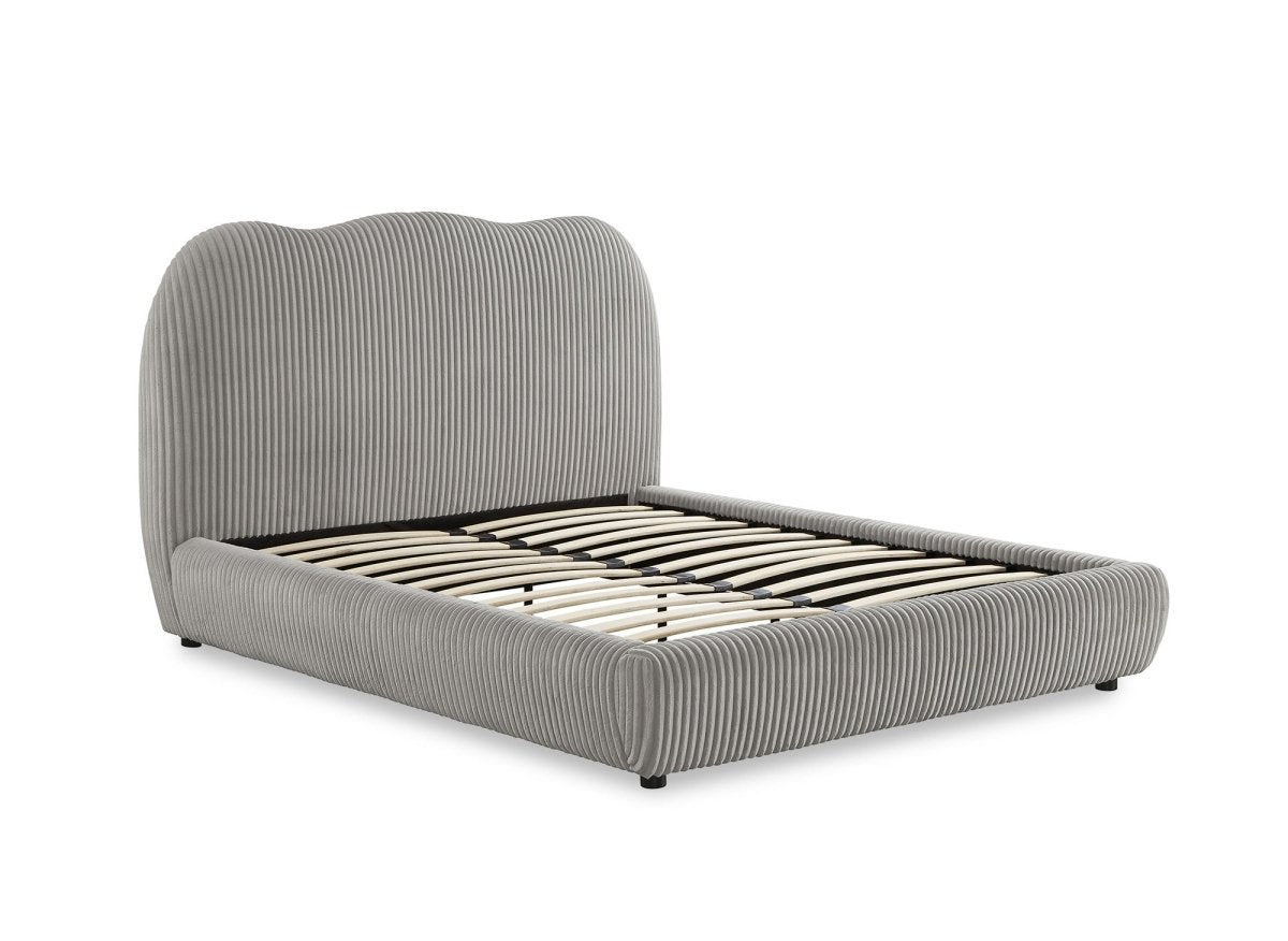 Lit double en velours côtelé épais gris 140x190cm SARA - DécoInParis