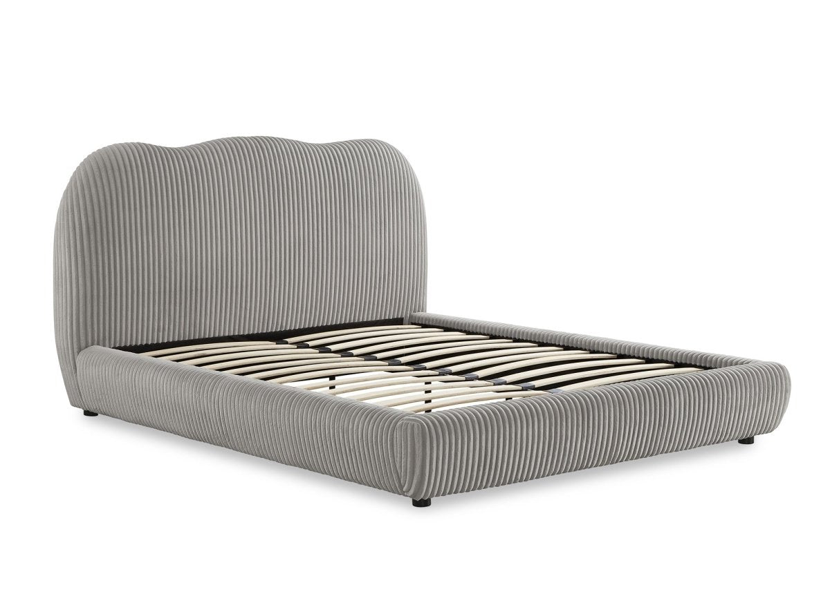 Lit double en velours côtelé épais gris 160x200cm SARA - DécoInParis