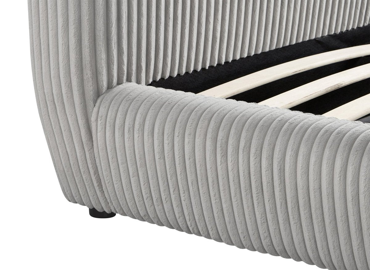 Lit double en velours côtelé épais gris 180x200 cm SARA - DécoInParis